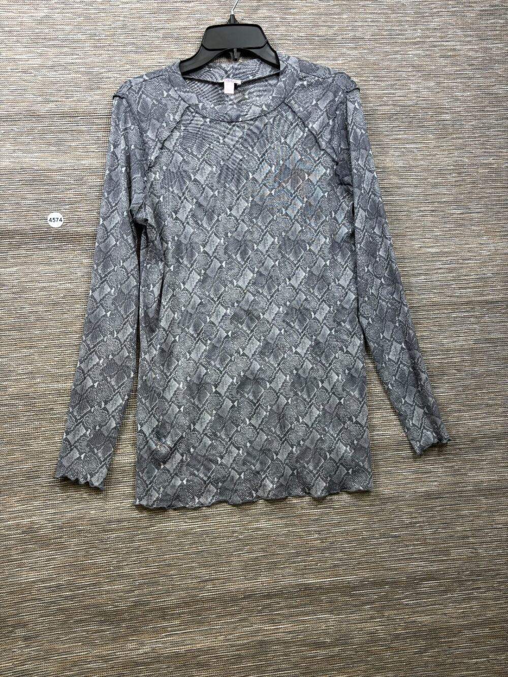 LOGO Layers by Lori Goldstein Printed Sheer Mesh Top Size M Gray A469692